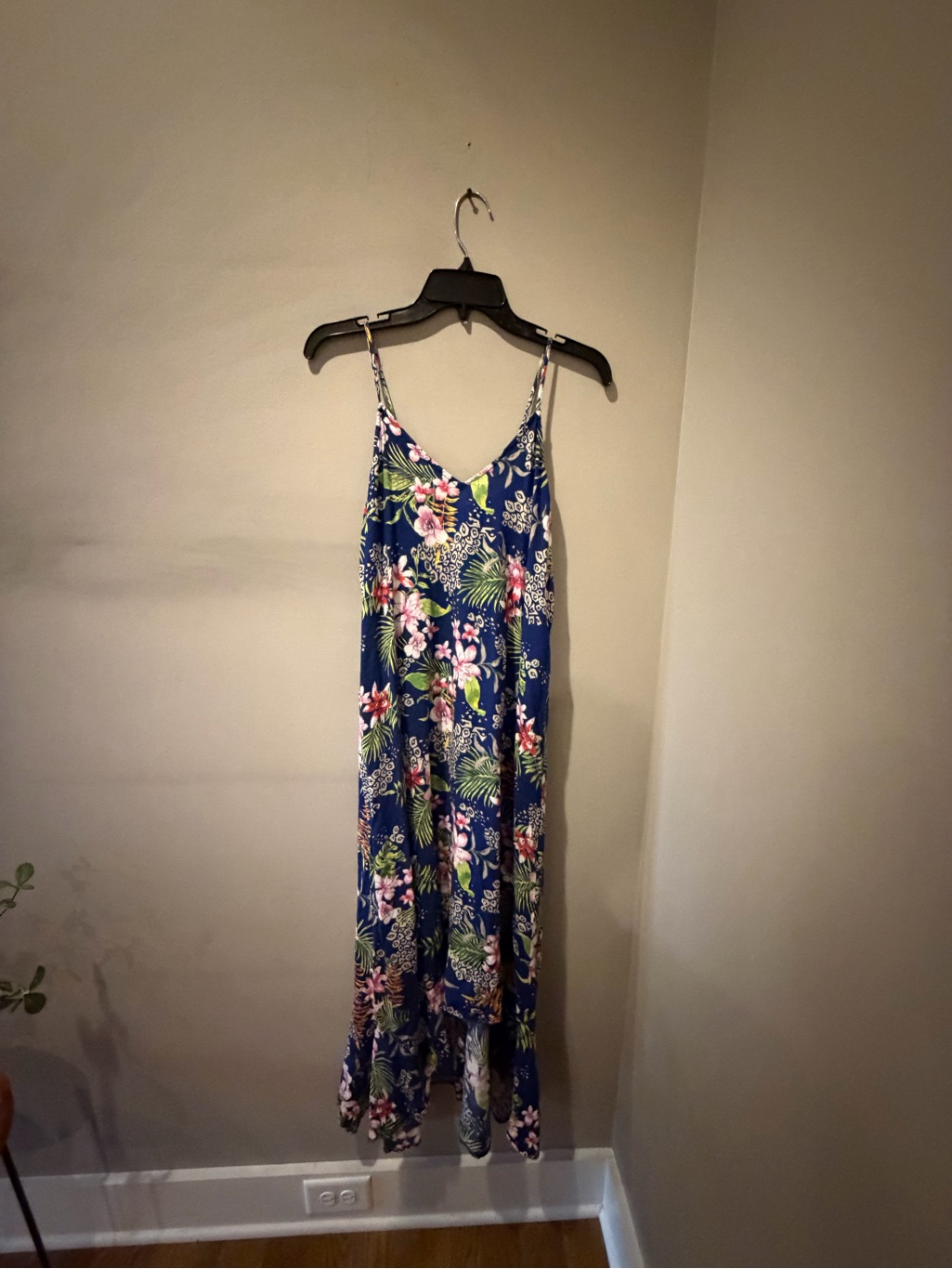 Boho Me Tropical Floral Maxi Dress Size Small Blue Adjustable Straps